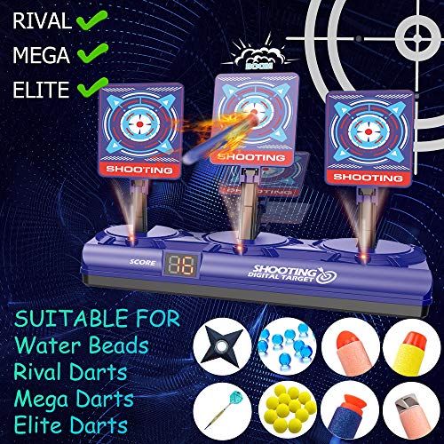 Bersaglio Elettrico Mobile per Nerf con Pistole Giocattolo, 40 Dardi Proiettili e Polsino, Ripristino Automatico Digitale Punteggio Target con Luce Suono, Regalo per Ragazzo Ragazza da 5-12 Anni