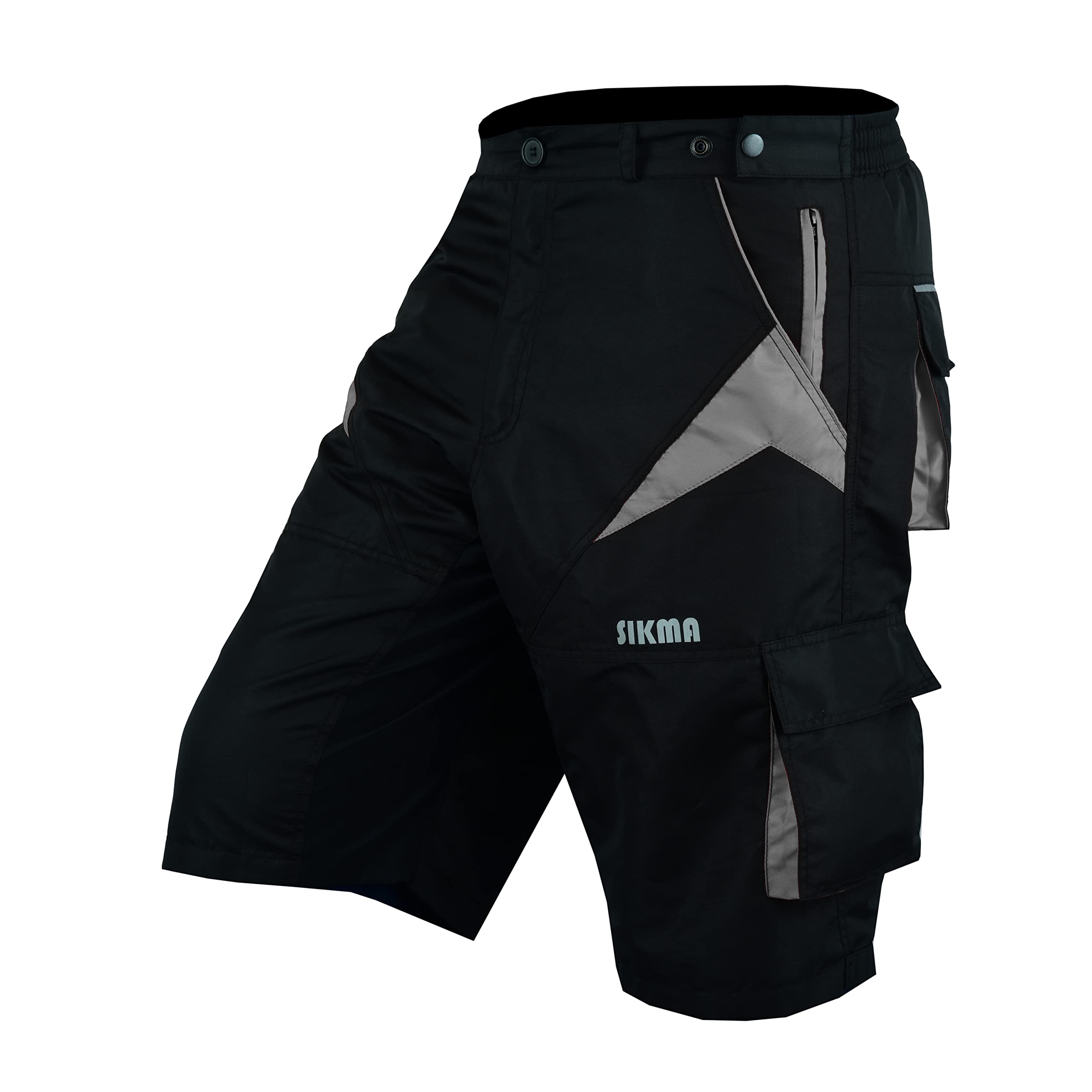 MTB Shorts Off Road Cycling Shorts Detachable Padded Liner (Black/Grey, X-Large)