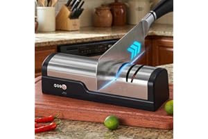 2-Stage Automatic Knife Sharpener: Professional Electric Sharpener for Kitchen, Chef & Serrated Knives - Fast Restore & Polis