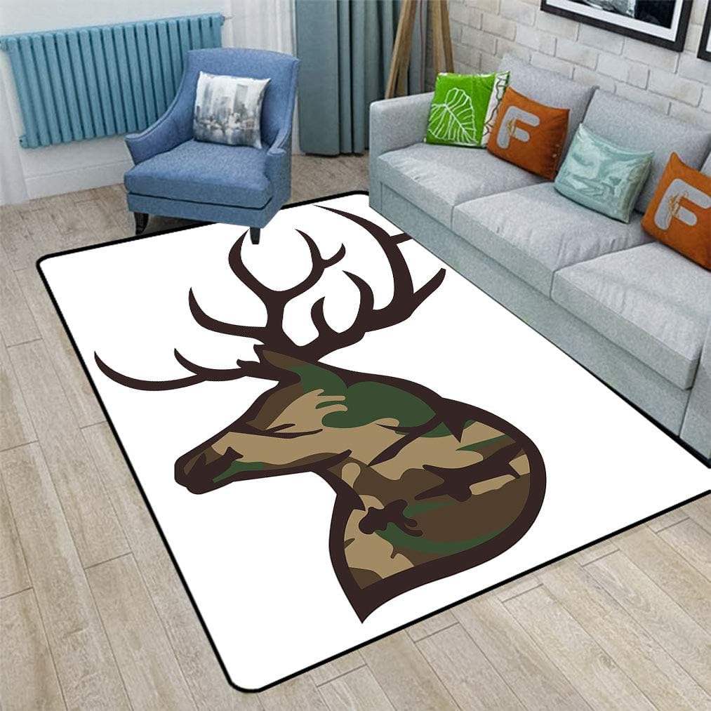 Antler Decor Large Area Rugs, Stag Deer Portrait with Camouflage