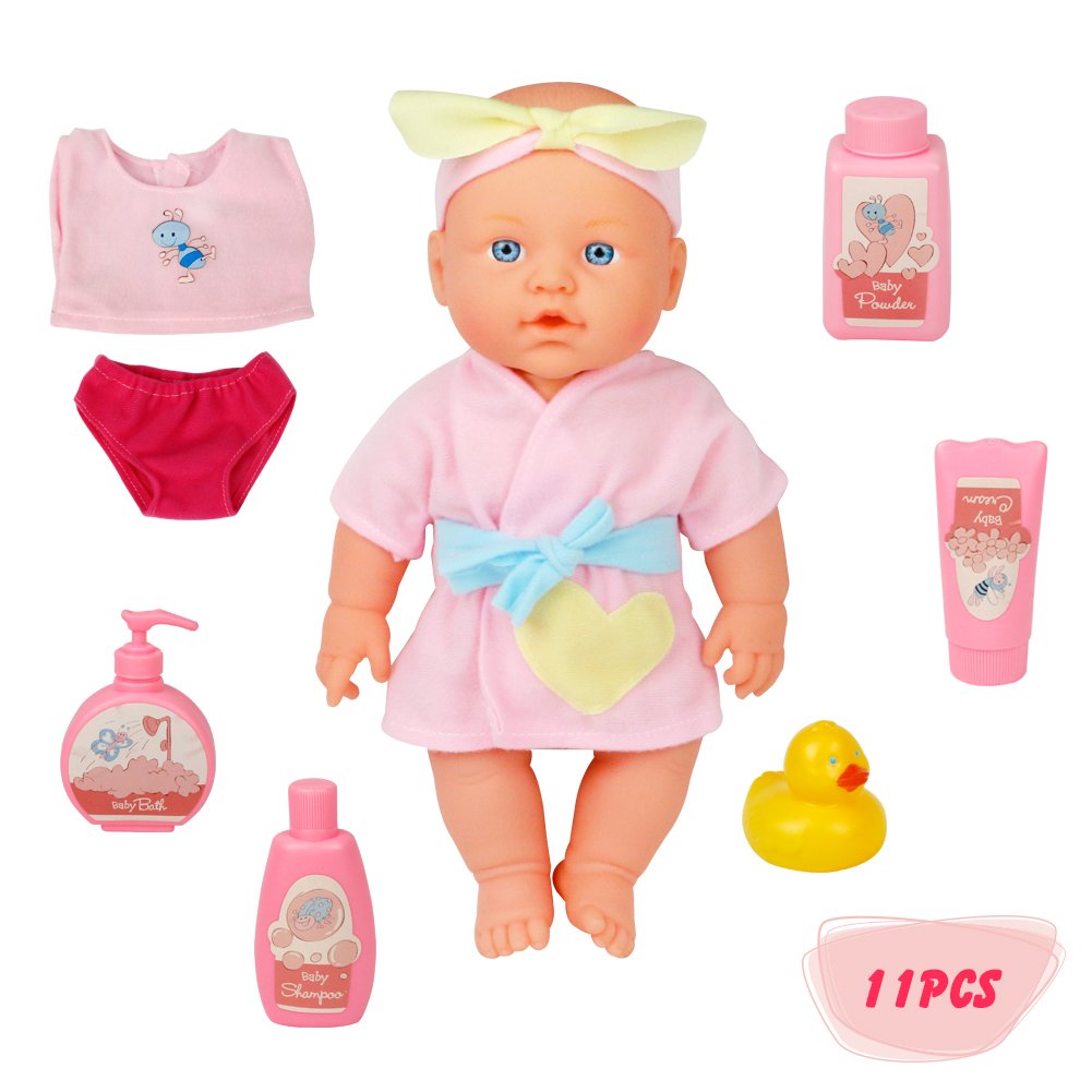 jerryvon Baby Doll Toy Girl Bath Playset Realistic Pretend Play Washable Gifts Accessories for Baby Kid Toddler 3 4 5 6 Years Old
