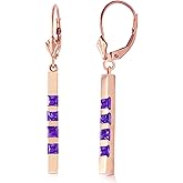 14k Rose Gold Dangle Bar Earrings with Purple Amethysts