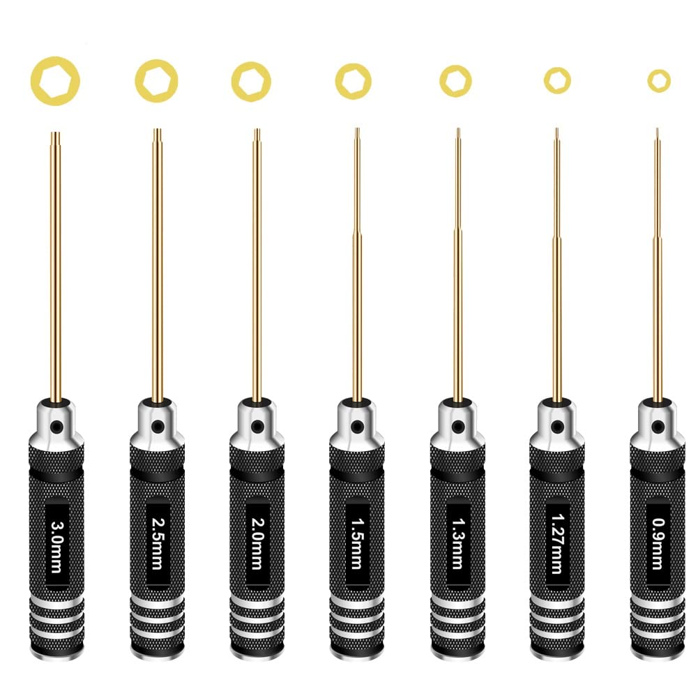 HRB Hex Driver Set Hex Allen Screwdriver Kit 0.9mm/1.27mm/1.3mm/1.5mm/2.0mm/2.5mm/3.0mm Allen Wrench Set Titanium Hexagon Screwdriver Tool Kit for RC Car Drone Multi-Axis Helicopter Rc Models