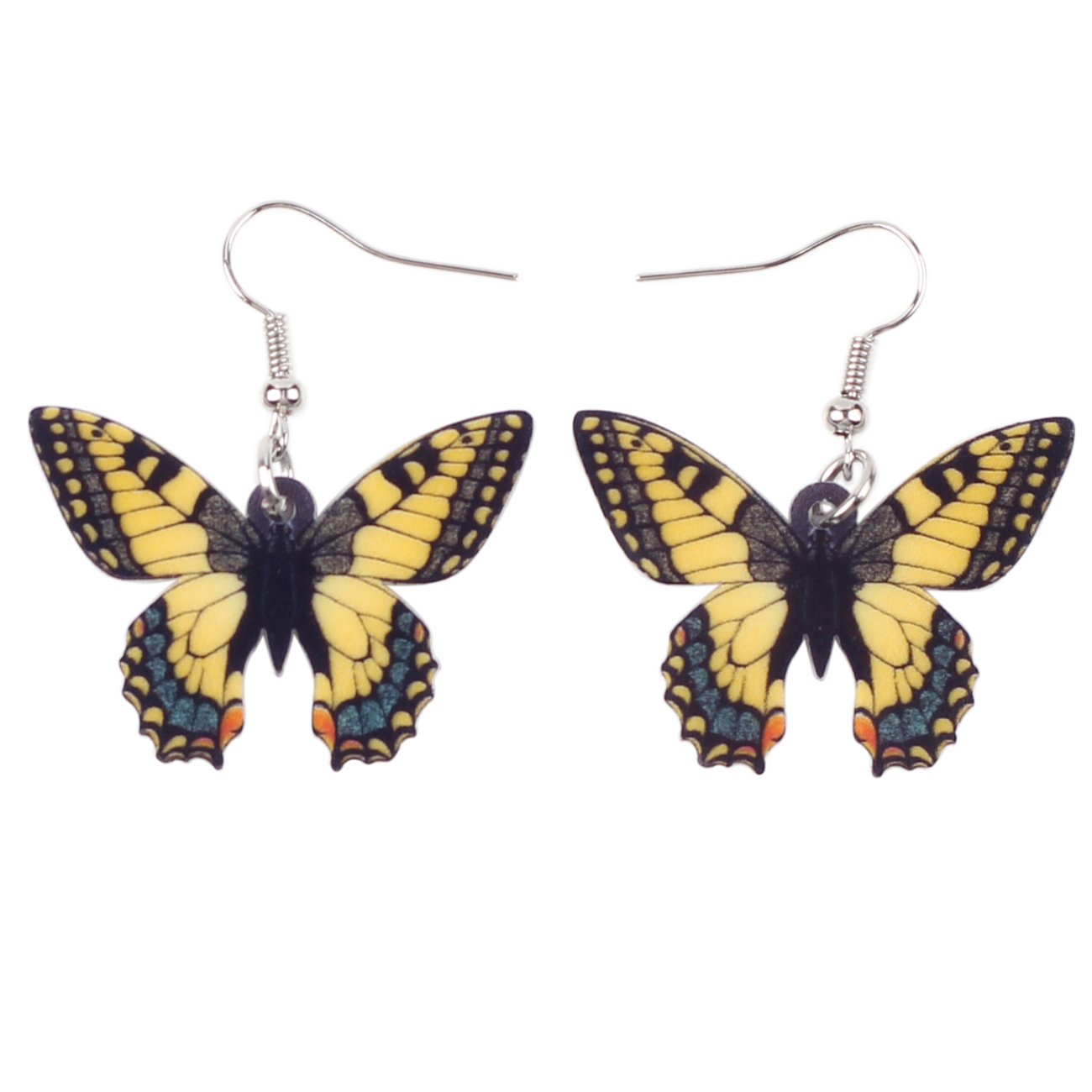 Bonsny Drop Dangle Floral Butterfly Earrings Fashion Insect Jewellry For Women Girls Gift (Yellow)