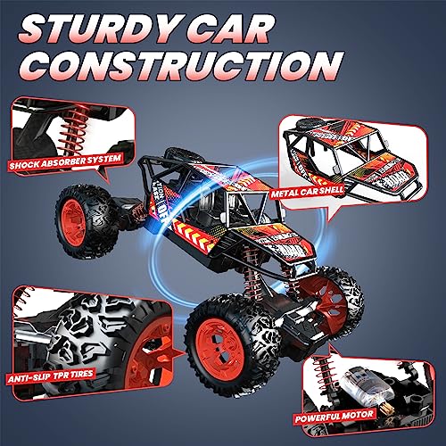 DEERC Remote Control Car with Metal Shell, 60+ Mins, 2.4G Remote Control Truck, RC Cars Crawler for Boys, RC Monster Trucks, Toy Vehicle Car Gift for Kids Adults Girls