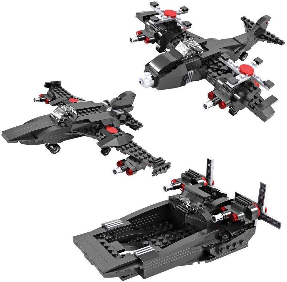 Pinnappo Creator Jet Fighter Building Bricks Blocks Toy for Kids 231 Pieces (3 in 1 - Military Navy Plane Airplane Engineering ) - Puzzles for Kids for Age 6