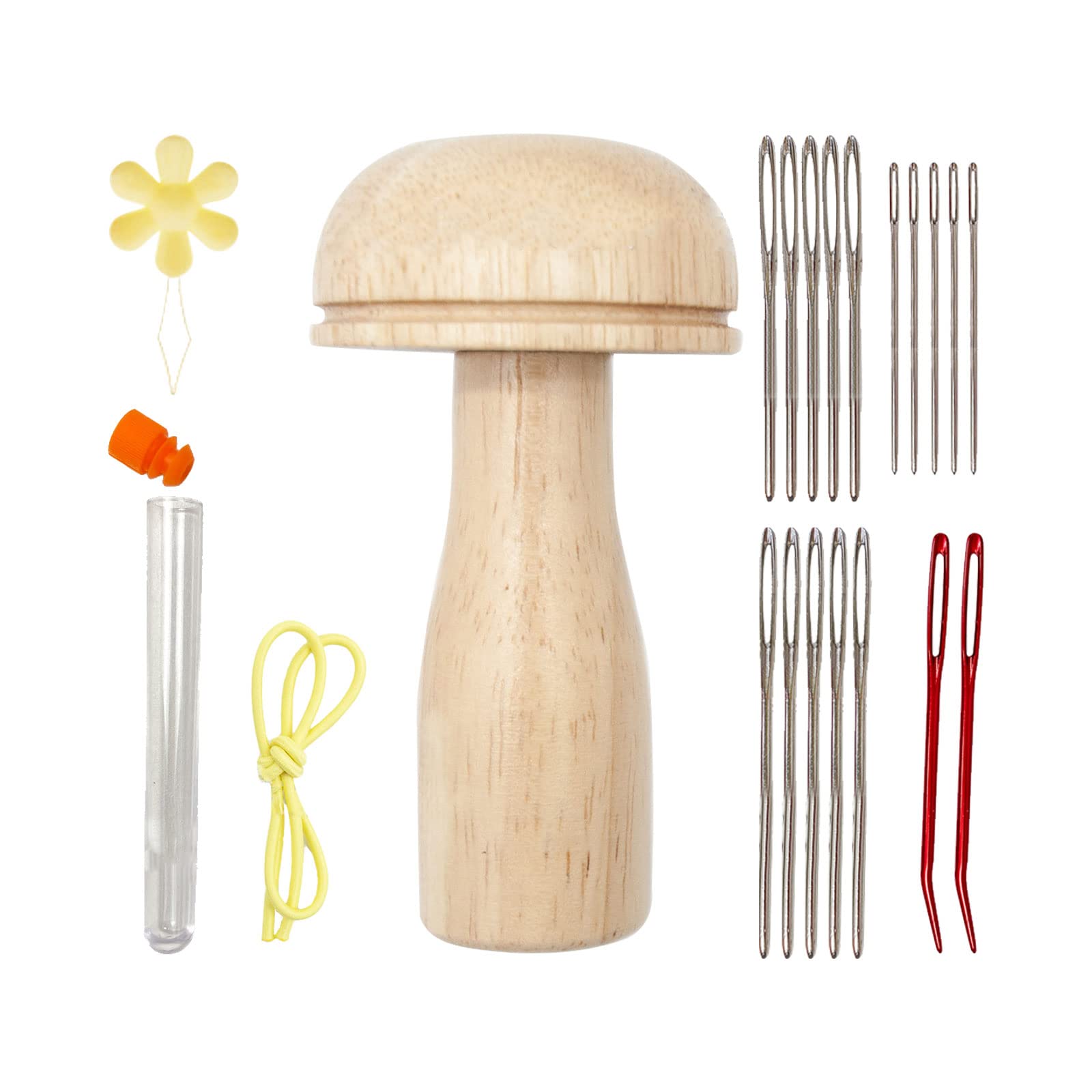 YWNYT Darning Mushroom Kit - Wood & Metal Sewing Tool Set with Storage Bottle for Socks, Clothes & DIY Crafts