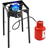 Goplus Outdoor Camping Stove, Single Burner Propane Gas Cooker w/Detachable Legs & 0-20 PSI Regulator & CSA Approval for Camp