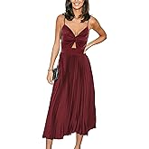 CUPSHE Midi Dress for Women 2026 Party Spaghetti Straps Sleeveless Pleated Cutout Formal Dress