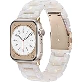 V-MORO Resin Band Compatible with Apple Watch Series 7/8/9/10/11 41/40/38/42mm, Women Fashion Strap for iWatch Series 6/5/4/3/2/1/SE, Lightweight Bracelet Wristband Replacement, Ivory White-Rose Gold