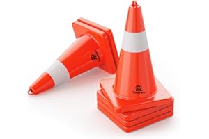 RoadHero Traffic Cones 18 Inch, 6 Pack Safety Cones with Handle, Orange Cones with Reflective Collar, Cones for Parking Lot, Sport and Driving Training, Road Safety, Construction Events