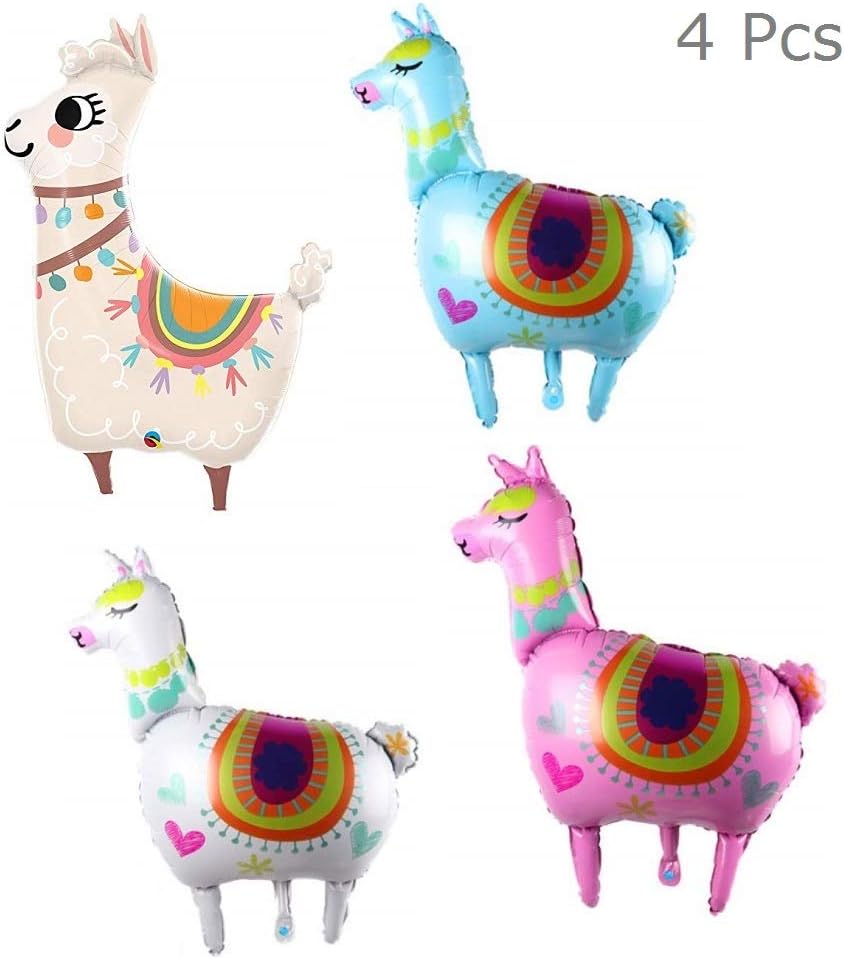 JANOU Llama Balloons Mylar Foil Animals Alpaca Balloons for Birthday Mexican Fiesta Luau Party Decorations Pack 4pcs