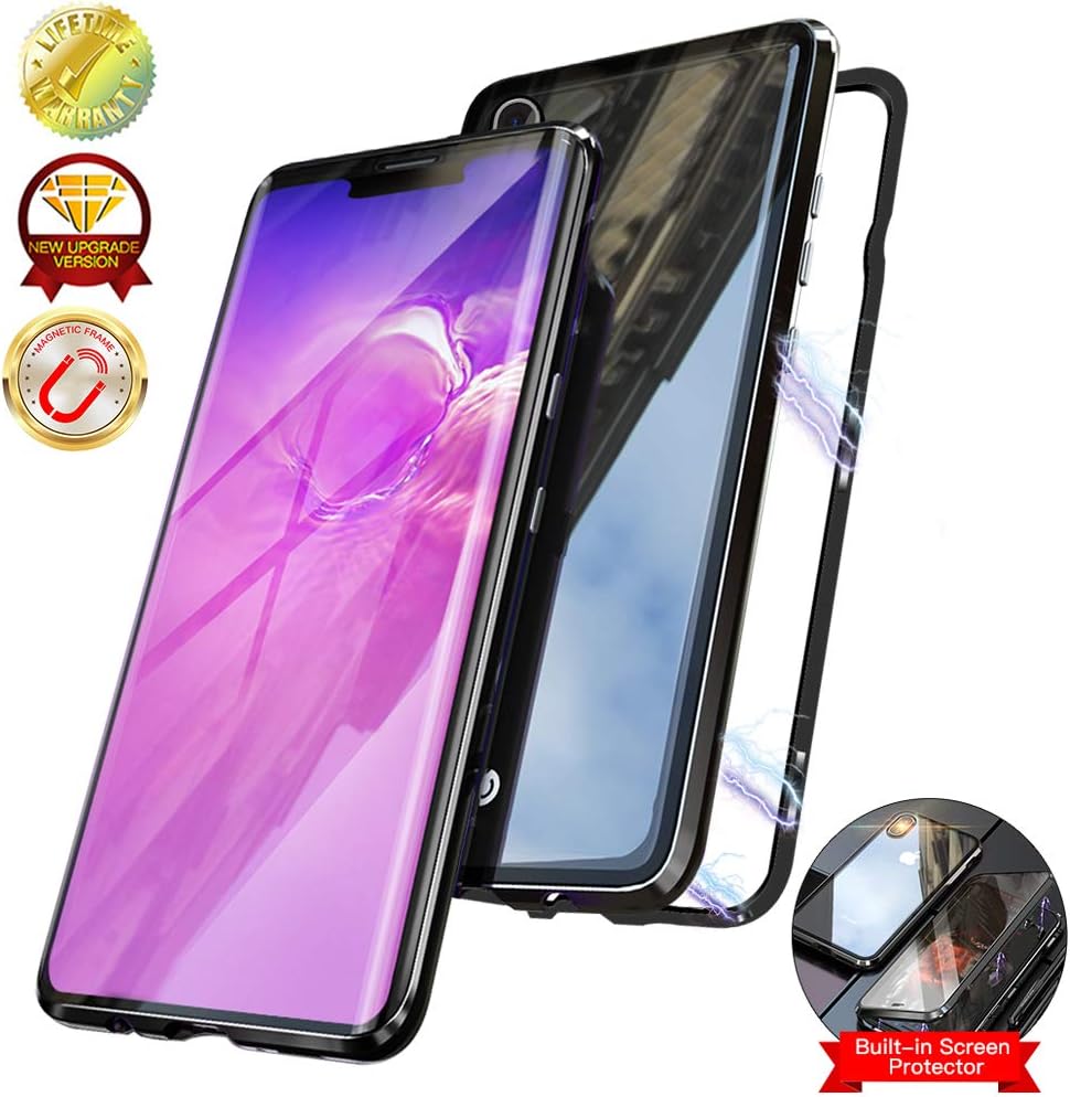 Elewelt Magnetic Case for iPhone X/XS,Double-Sided Clear Tempered Glass Hard Back Cover [with Built-in Magnets Metal Bumper Frame],360° Full Protection Ultra Slim Case for iPhone X/XS 5.8"[Black]