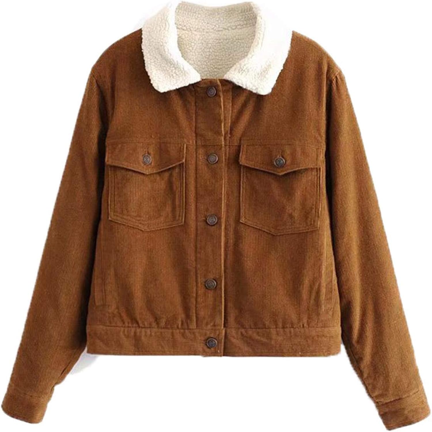 Elegant Women Faux Fur Corduroy Oversized Jacket Coat Thick Buttons