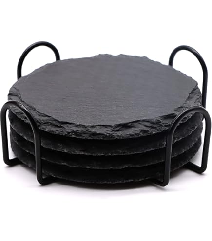 Acacia Wood Coaster Set With Iron Holder - 4x4 Inch Square Coasters, Table Protection Decor - View #3