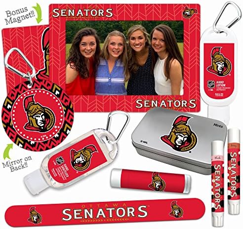 NHL Ottawa Senators Platinum Variety Set— with 2 Lip Shimmers, Lip Balm SPF 15, Nail File, Mirror, Sanitizer, Lotion, Mint Tin, Magnetic Picture Frame. Gifts for Women, by Worthy.