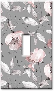 Art Plates 1 Gang Toggle Wall Plate - Gray and Pink Flower Toss
