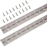 Continuous &amp; Piano Hinges, 2Pcs Stainless Steel Continuous Hinge with Holes, Heavy Duty Polished Stainless Piano Hinges for Boats Cabinets Storage Box Door Windows Screw Included (Silver) (12'')