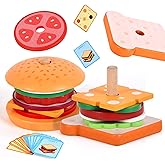 Wooden Burger Stacking Toys Montessori Humburger Stacking Toy Play Food Toys for Toddlers Fine Motor Skill Toy Kids Toys Chri