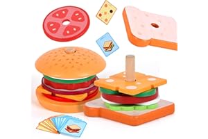 Wooden Burger Stacking Toys Montessori Humburger Stacking Toy Play Food Toys for Toddlers Fine Motor Skill Toy Kids Toys Chri