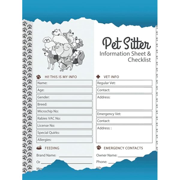 Pet Sitter Information Sheet Digital Download Pet Sitters,
