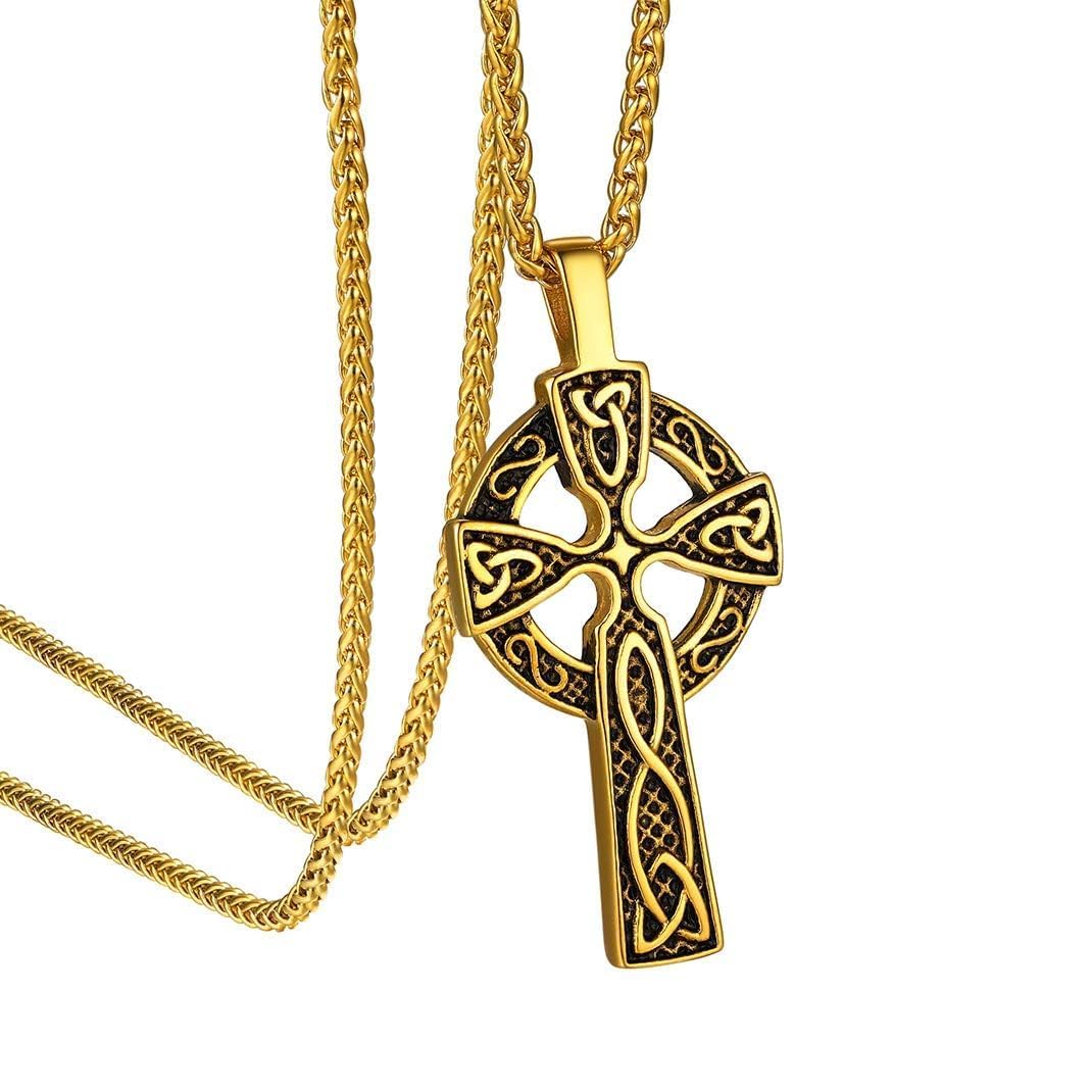 GOLDCHIC JEWELRY Gold Celtic Knot Cross Necklace For Men, Authentic Irish Religious Jewellery