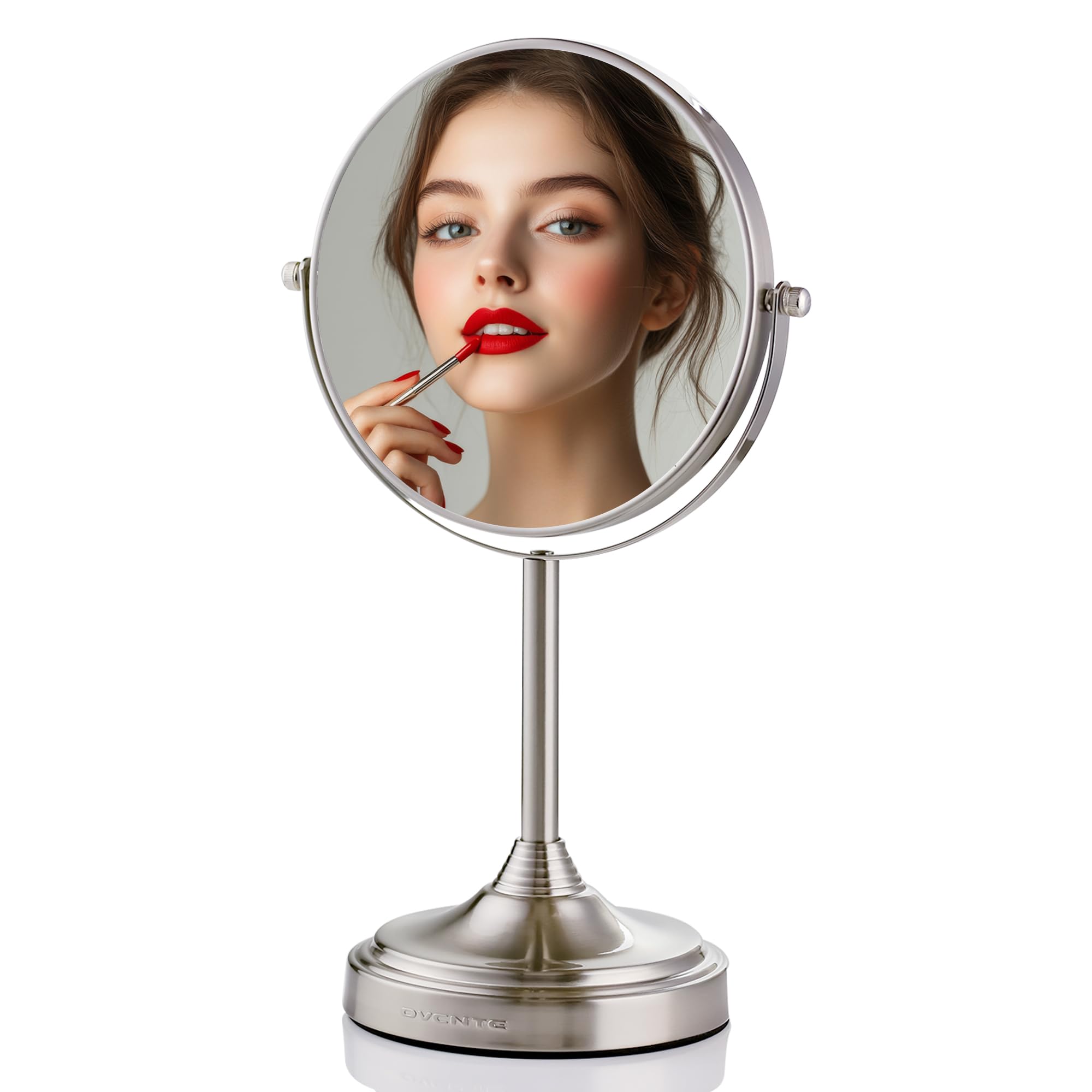 OVENTE Tabletop Makeup Mirror, 7 Inch, Dual-Sided 1x/7x Magnification, Nickel Brushed (MNLCT70BR1X7X)