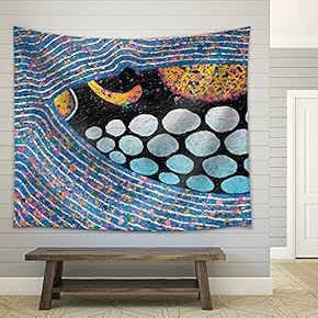Clown Triggerfish Original Acrylic Painting on Canvas - Fabric Wall Tapestry Home Decor - 51x60 inches