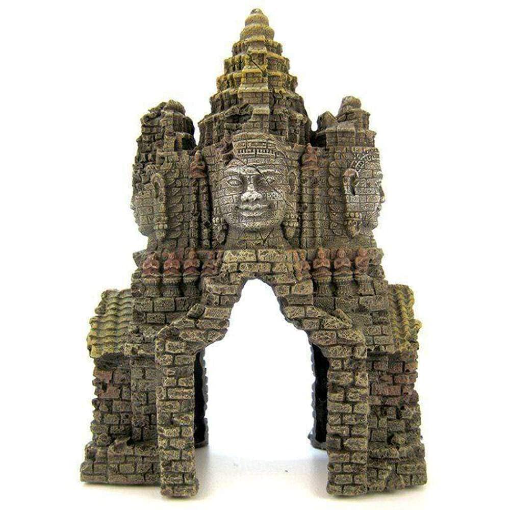 Rosewood Temple Gate Angkor Wat Aquarium Ornament,Dark Green