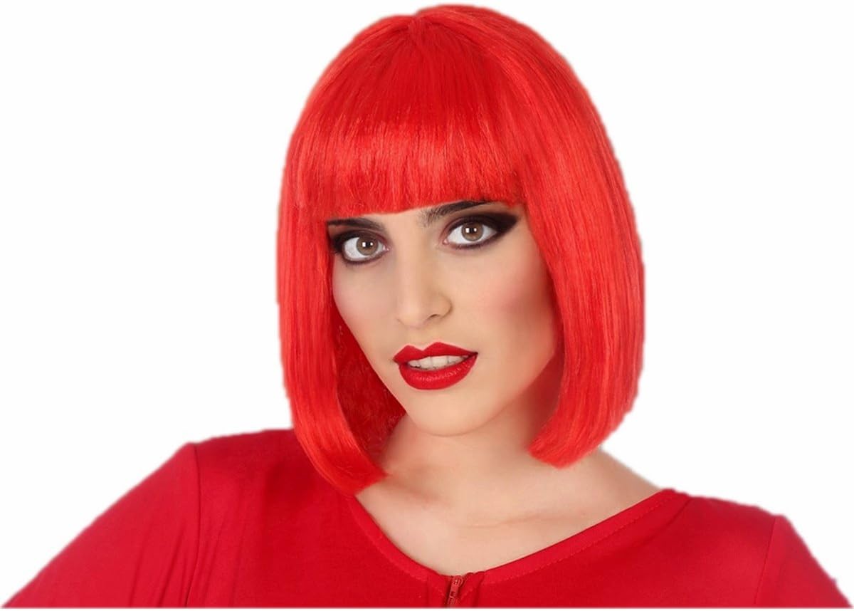 Mela Proibita – Red Carré Helmet Red Wig With Fringe Cosplay Carnival Halloween Unica red