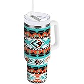 FLildon 40oz Tumbler with Handle and Straw Lid, Aztec Navajo Insulated Coffee Mug Stainless Steel Water Bottle Leakproof Vacuum Travel Coffee Cup