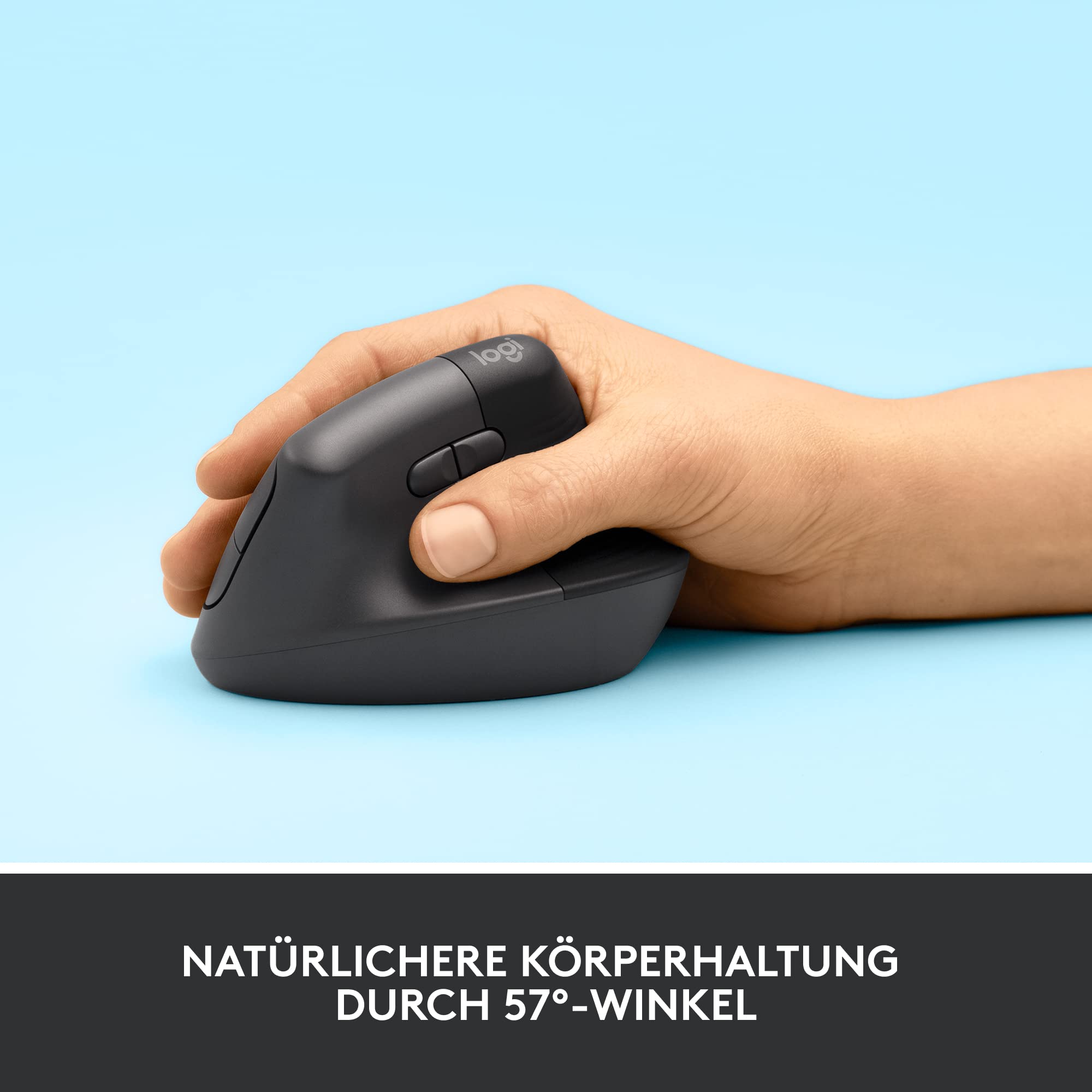 Logitech Lift Vertikale Ergonomische Maus, Kabellos, Bluetooth oder Logi Bolt USB-Empfänger, Leise Klicks, 4 Tasten, Kompatibel mit Windows/macOS/iPadOS, Laptop, PC - Grau 4