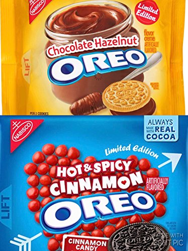 LIMITED EDITION OREO CHOCOLATE HAZELNUT 10.7oz (1) AND OREO HOT & SPICY CINNAMON 10.7oz (1) SANDWICH COOKIE BUNDLE