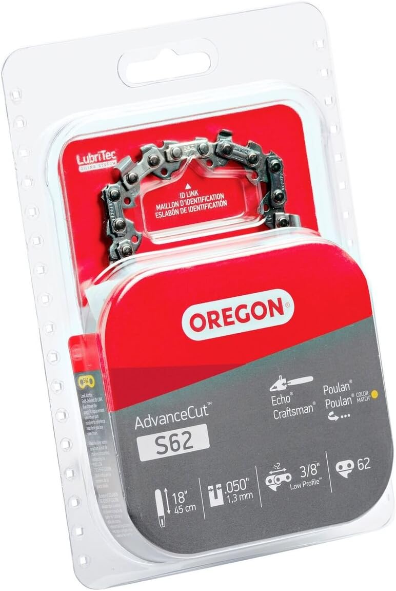 Oregon S62 AdvanceCut Chainsaw Chain for 18-Inch Bar; Fits Echo CS-400 and CS-370, Poulan 2150 and 4180 & More, .050-Inch Gauge, 62 Drive Links : Chainsaw Chain : Garden & Outdoor