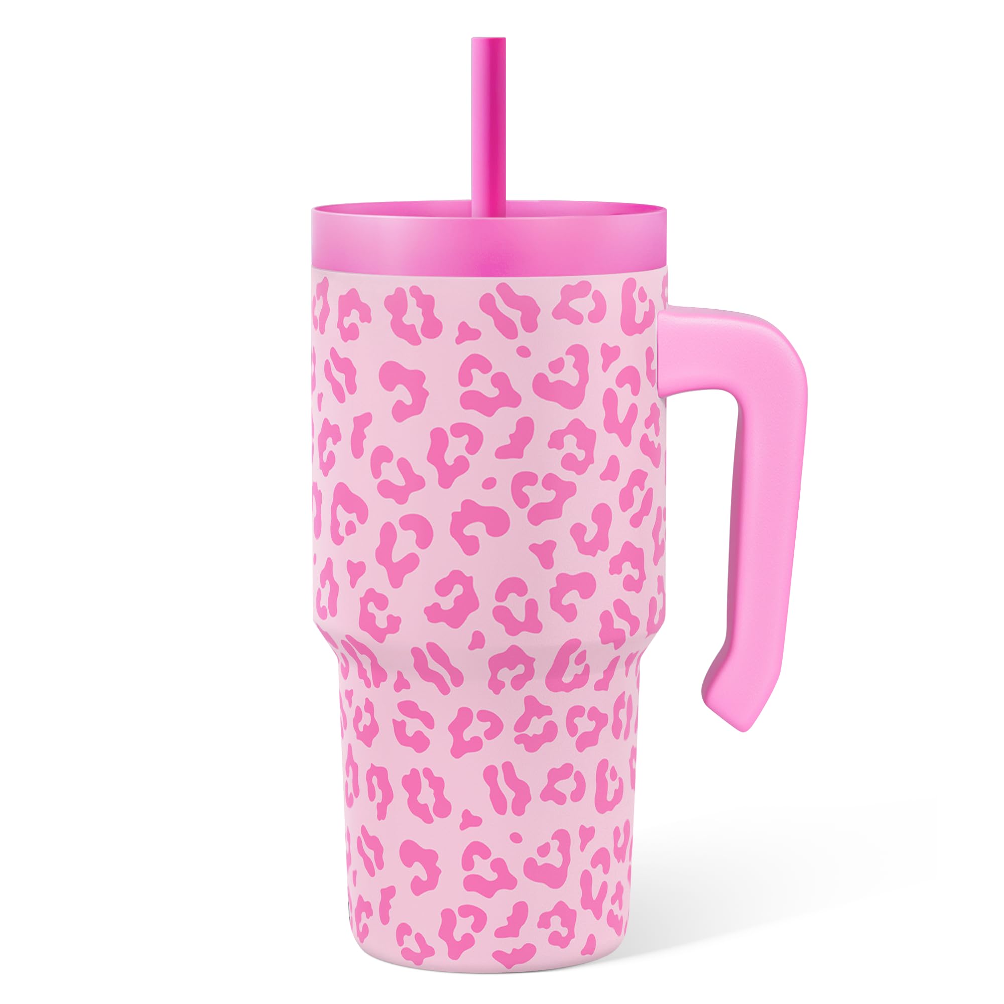 Photo 1 of Leopard Print Kid 20oz Tumbler with Handle and Silicone Straw Lid, Insulated Stainless Steel Cup, Gift for Kids Girls, Gifts Idea for Birthday Christmas Back to School