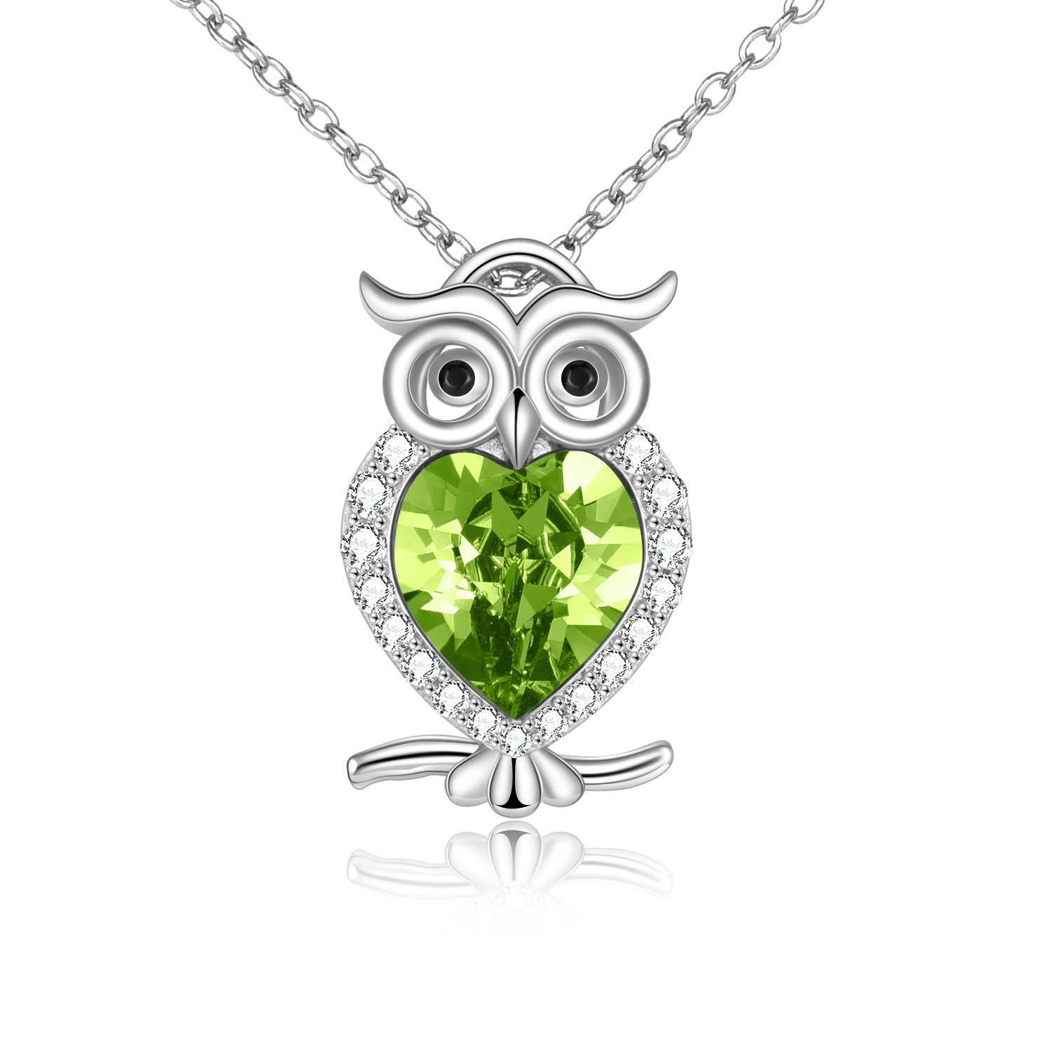 WINNICACA Owl Necklace S925 Sterling Silver Green August Birthstone Pendants Cute Animals Jewellery Gifts for Women Girls Owl Lover