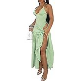 Geulis Womens Summer 2 Piece Dress Sets Sexy Halter Backless Thong Bodysuits Wrap Maxi Skirt Beach Cover Up Vacation Outfits
