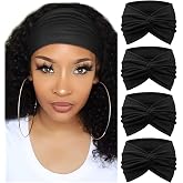 AQOKKA Extra Wide Turban Headbands for Women No Slip Boho Elastic Hairband | 4 Pack Large Wide Headbands for Women Vintage Head Hair Scarf African Head Wraps Knotted Cute Hair Accessories for Women