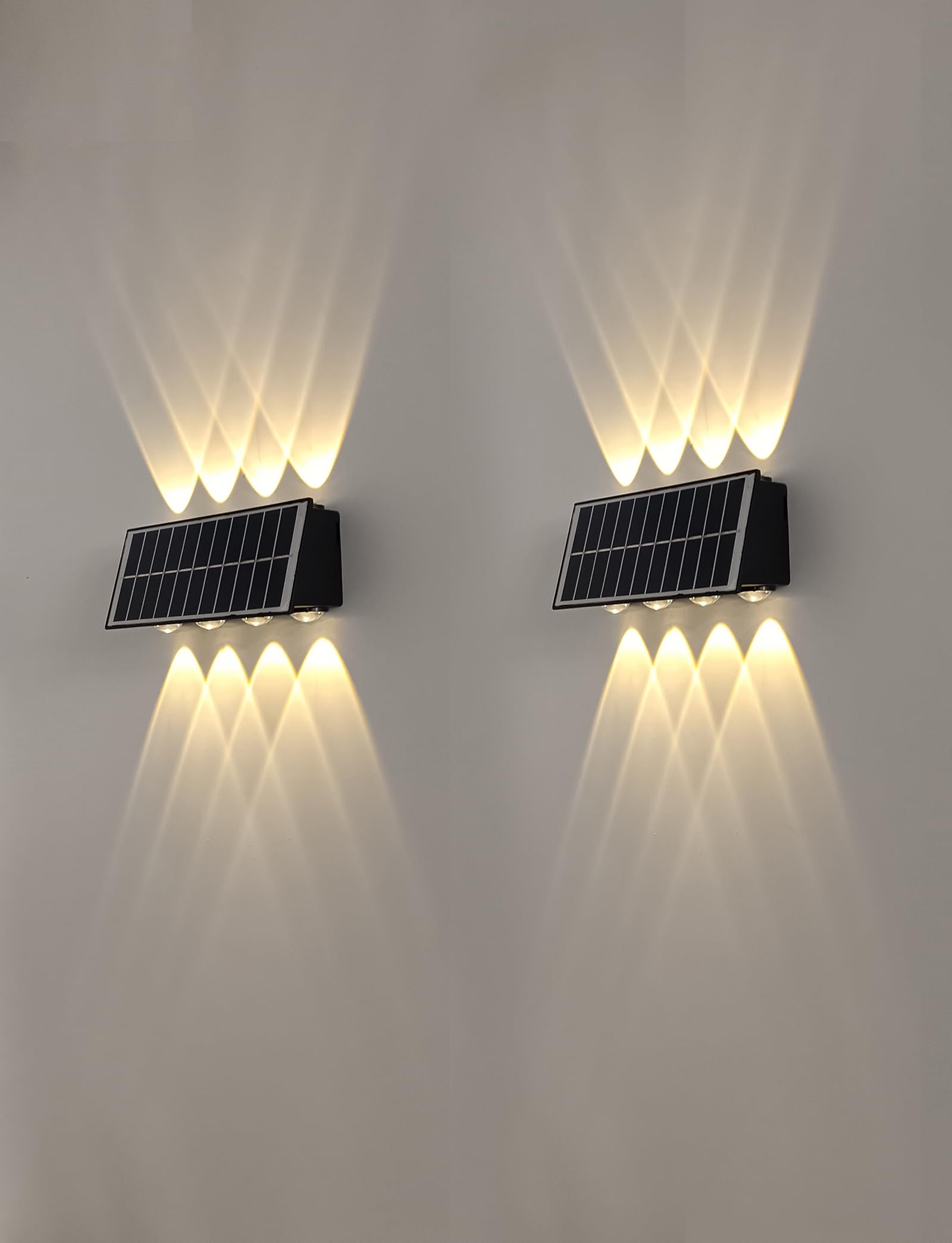 Yarhom Solar Lights Outdoor Garden Up and Down Wall Lights Waterproof Solar Powered Decorative Lighting Garden Ornaments (2 Pack 8-LED-Beams,3000K Warm Light)