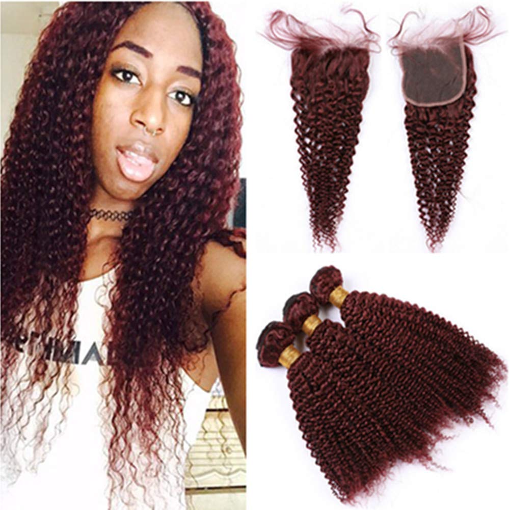 Amazon Com Vaovos Hair 99j Wine Red Kinky Curly Human Hair 3