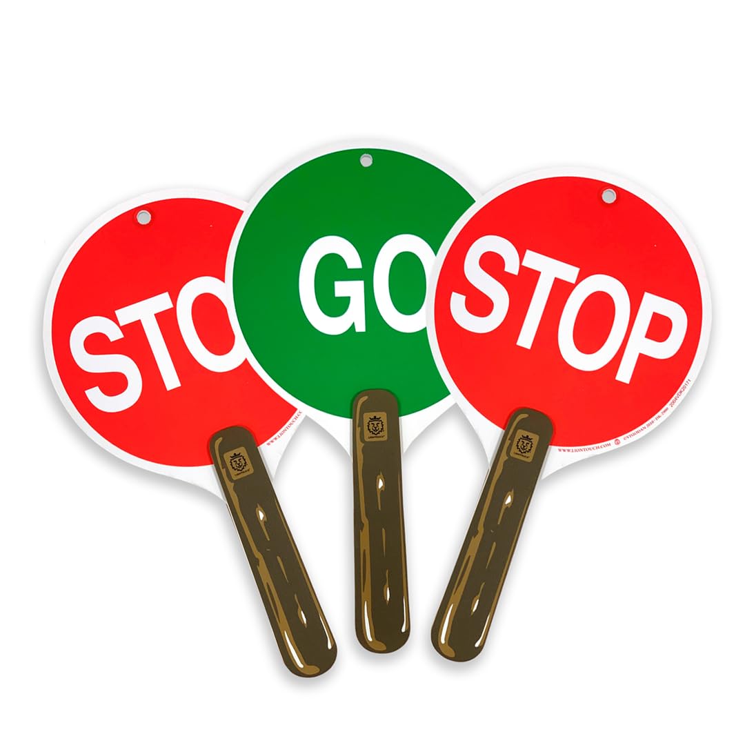 Liontouch - Stop & Go Signs, 3-Pack, Red & Green | 3+ Years - 30 x 17 cm | Durable & Reversible Lollipop-Shaped Foam Toy Paddle For School Patrols | Ideal For Teaching Kids Traffic & Street Safety — image 1