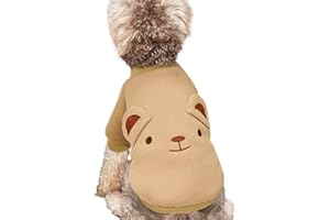 JOUHOI Cute Dog Clothes for Small Dogs Winter Sweater Warm Fleece Soft Pet Sweatshirt Print Cat Clothe, A01-Brown, X-Small