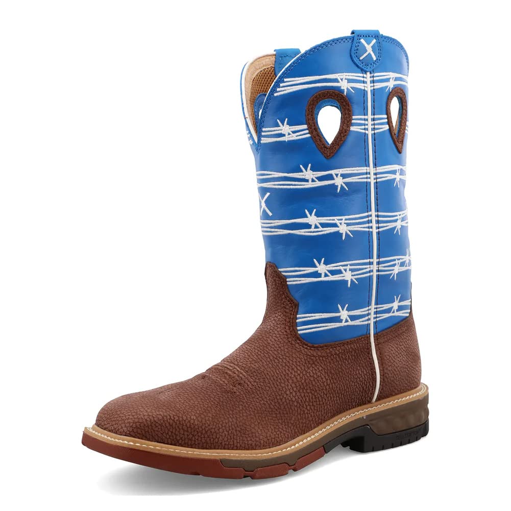 Twisted X Men’s 12″ Pull On Alloy Toe Western Work Boot, Burgundy & Sky Blue, 8 EE