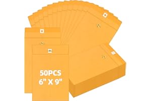 Glarks 25Pcs 9 x 6 Inch Clasp Envelopes Brown 28lb Kraft Paper Catalog Envelopes with Gummed Seal and Clasp Closure for Home 