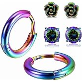 Hopply Surgical Stainless Steel Earrings for Sensitive Ears Hypoallergenic 20G Hoop Earrings for Women Men Flower Cubic Zirconia Flat Back Earrings Cartilage Earrings Hoop Stud