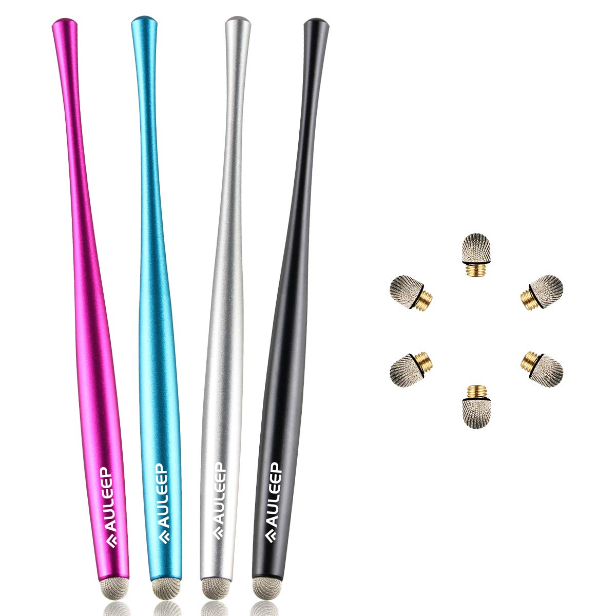 AULEEP Stylus Pen, 4 Pack with 6 Nanofiber Tips for Mobile Phones, iPads, Kindles, Microsoft Surface
