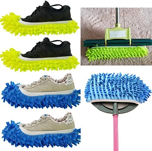 4PCS (2 Pairs) Mopping Slipper Shoes Cover , SINYUM Soft Washable Reusable Microfiber Foot Socks Floor Dust Dirt Hair Cleaner for Bathroom Office Kitchen House Polishing Cleaning (2 Pairs)