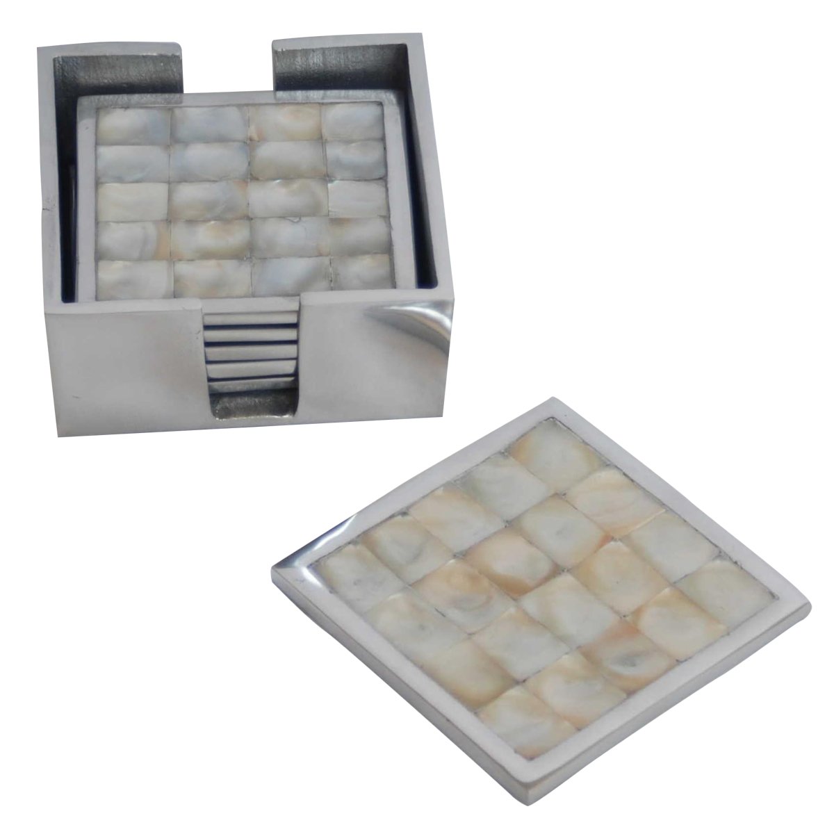 Baskerville & Sanders mother of pearl square Coasters - 9x9cm. Ideal for a 30th wedding anniversary