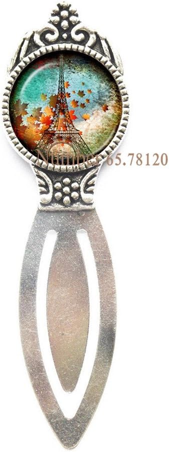 Fall Maple Leaf Bookmark Glass Done Eiffel Tower Photo Bookmarker Bookmark Silver Chain Neckless Women Jewelry Paris Bookmark,BV352 (V1)