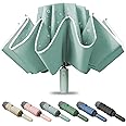 Fogkey Large Windproof Travel Umbrella, Portable Reverse Folding Car Umbrella, Compact Inverted Design with Waterproof Canopy, Automatic, 10 Durable Ribs, 45.6/13 Inch, Fits Backpack